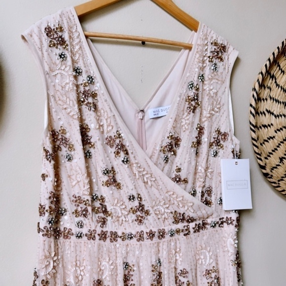 NWT Mac Duggal 93575 Embellished Wrap Over Cap Sleeve A-Line Gown Blush Size 18 - Picture 11 of 16